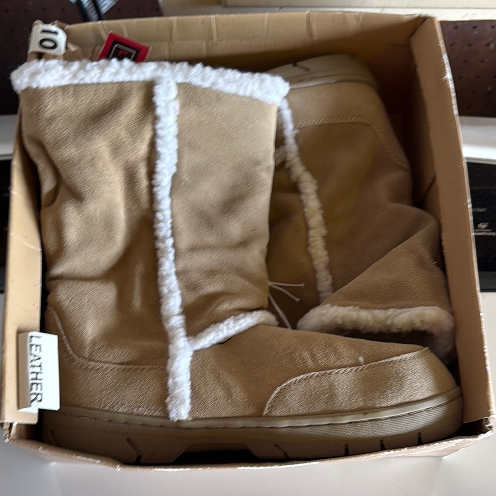 Route 66 Tan and White Winter Rain Boots with Plush Lining